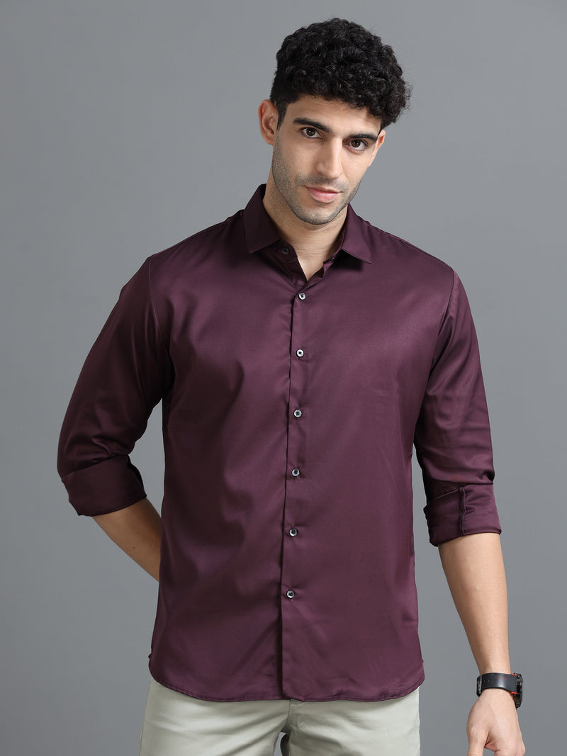 Men Purple Slim Fit Solid Full Sleeve Casual Shirt