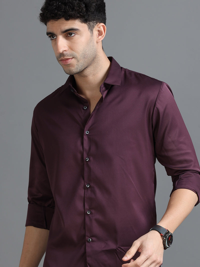 Men Purple Slim Fit Solid Full Sleeve Casual Shirt