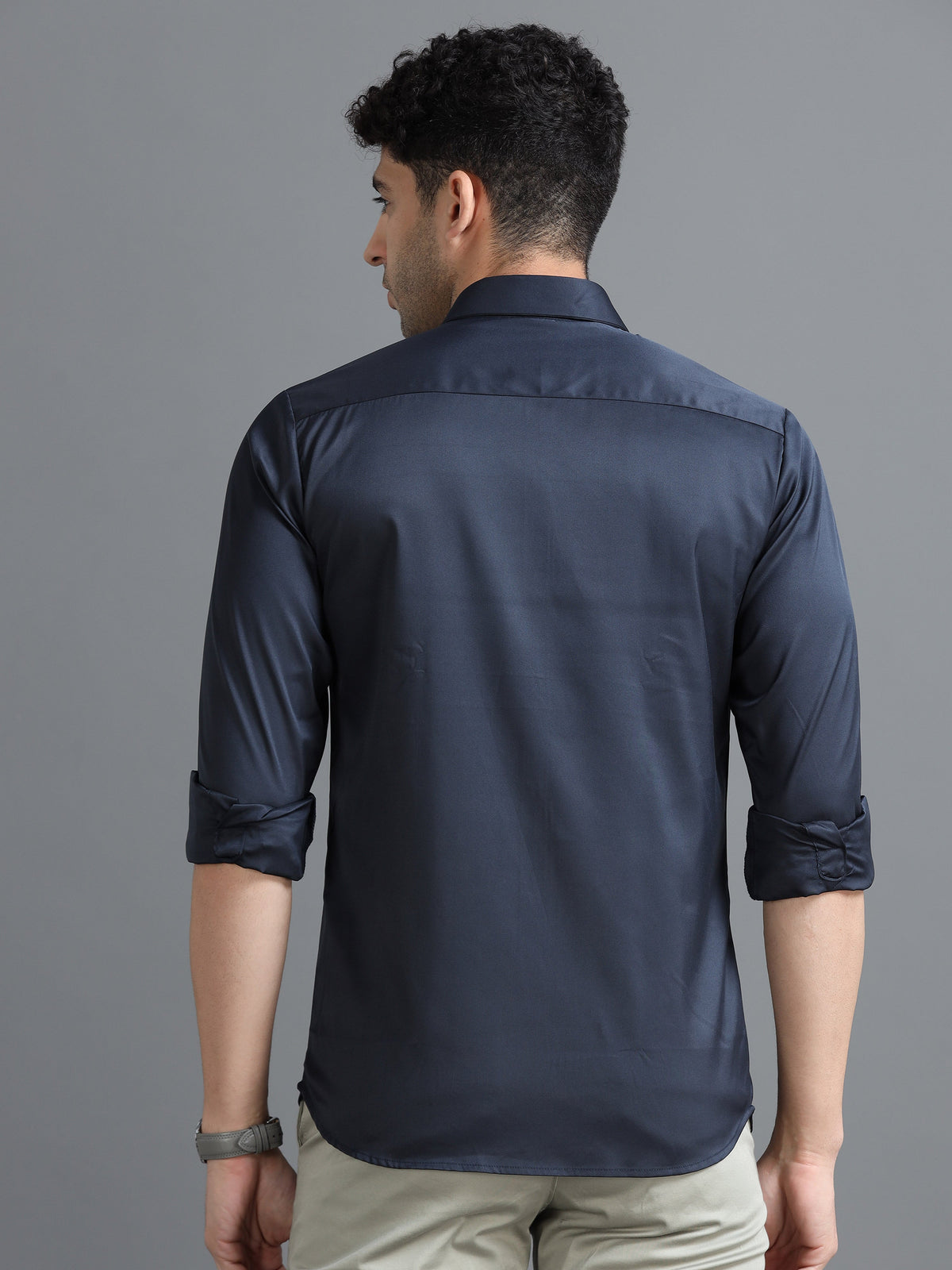 Men Navy Slim Fit Solid Full Sleeve Casual Shirt