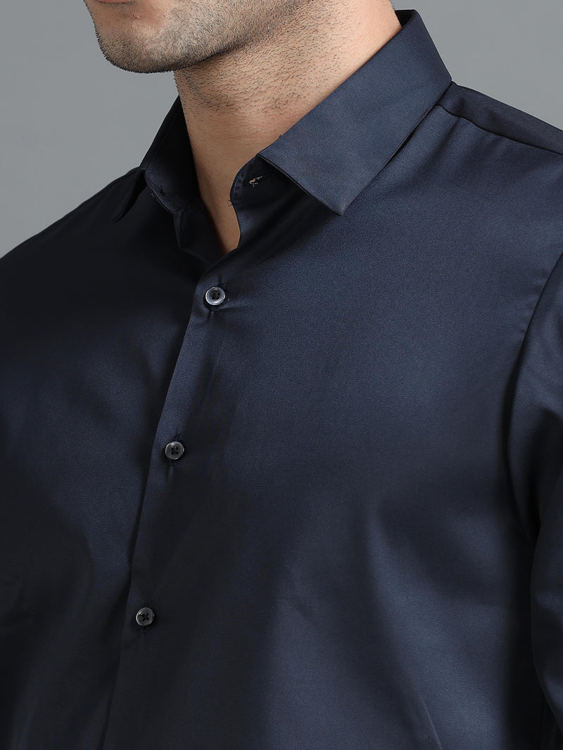 Men Navy Slim Fit Solid Full Sleeve Casual Shirt