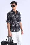 Black Printed  Slim Fit Cotton Full Sleeve Shirt