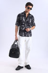 Black Printed  Slim Fit Cotton Full Sleeve Shirt