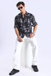 Black Printed  Slim Fit Cotton Full Sleeve Shirt