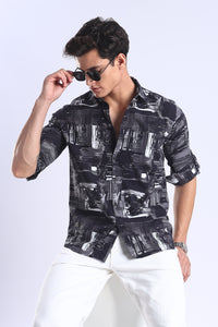 Black Printed  Slim Fit Cotton Full Sleeve Shirt