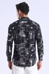 Black Printed  Slim Fit Cotton Full Sleeve Shirt