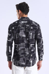 Black Printed  Slim Fit Cotton Full Sleeve Shirt