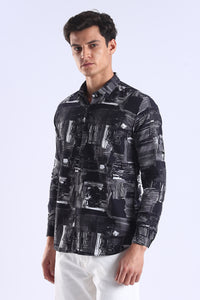 Black Printed  Slim Fit Cotton Full Sleeve Shirt