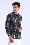 Black Printed  Slim Fit Cotton Full Sleeve Shirt