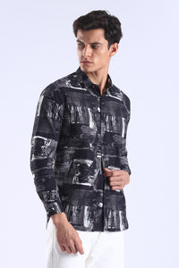 Black Printed  Slim Fit Cotton Full Sleeve Shirt