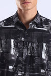 Black Printed  Slim Fit Cotton Full Sleeve Shirt