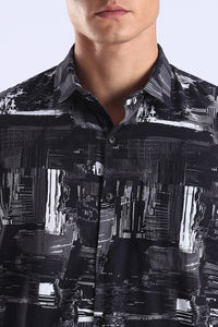 Black Printed  Slim Fit Cotton Full Sleeve Shirt