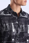 Black Printed  Slim Fit Cotton Full Sleeve Shirt