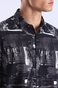 Black Printed  Slim Fit Cotton Full Sleeve Shirt