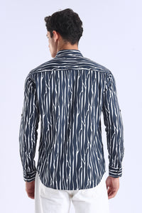 Navy Printed  Slim Fit Cotton Full Sleeve Shirt