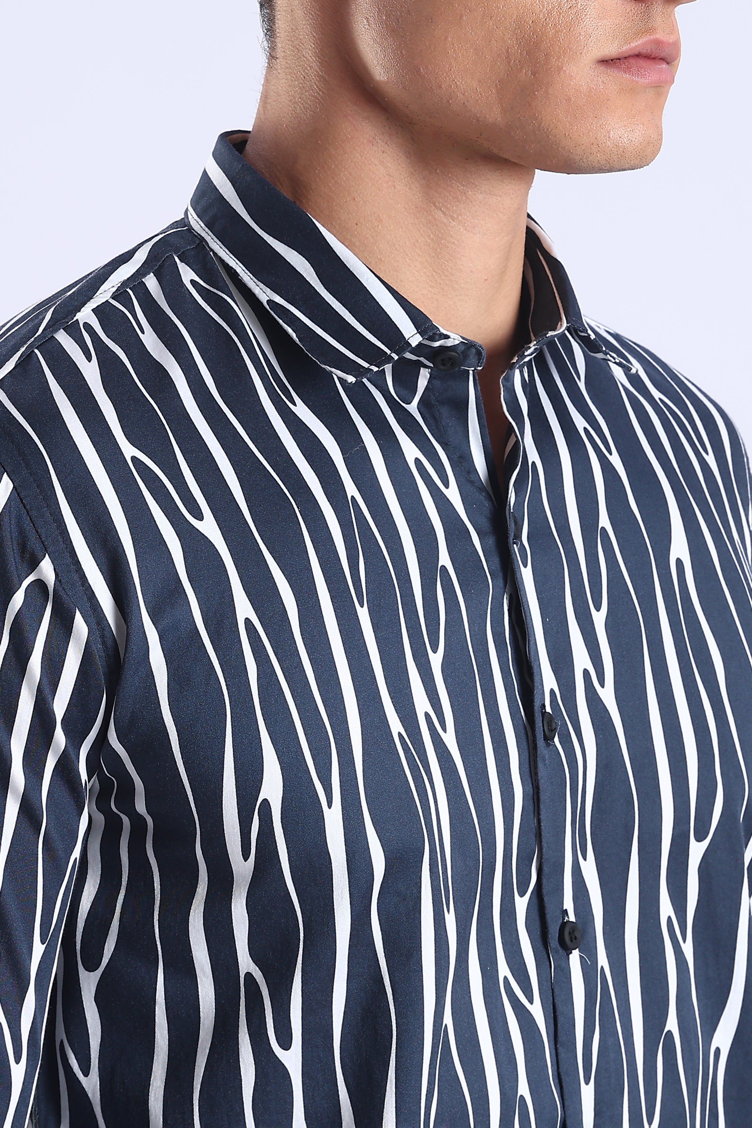 Navy Printed  Slim Fit Cotton Full Sleeve Shirt