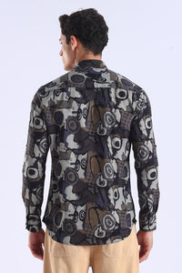 Brown Camouflage Printed Slim Fit Cotton Full Sleeve Shirt