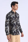 Brown Camouflage Printed Slim Fit Cotton Full Sleeve Shirt