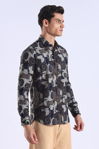 Brown Camouflage Printed Slim Fit Cotton Full Sleeve Shirt