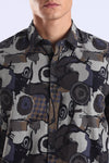 Brown Camouflage Printed Slim Fit Cotton Full Sleeve Shirt