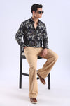 Brown Camouflage Printed Slim Fit Cotton Full Sleeve Shirt