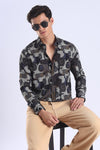 Brown Camouflage Printed Slim Fit Cotton Full Sleeve Shirt