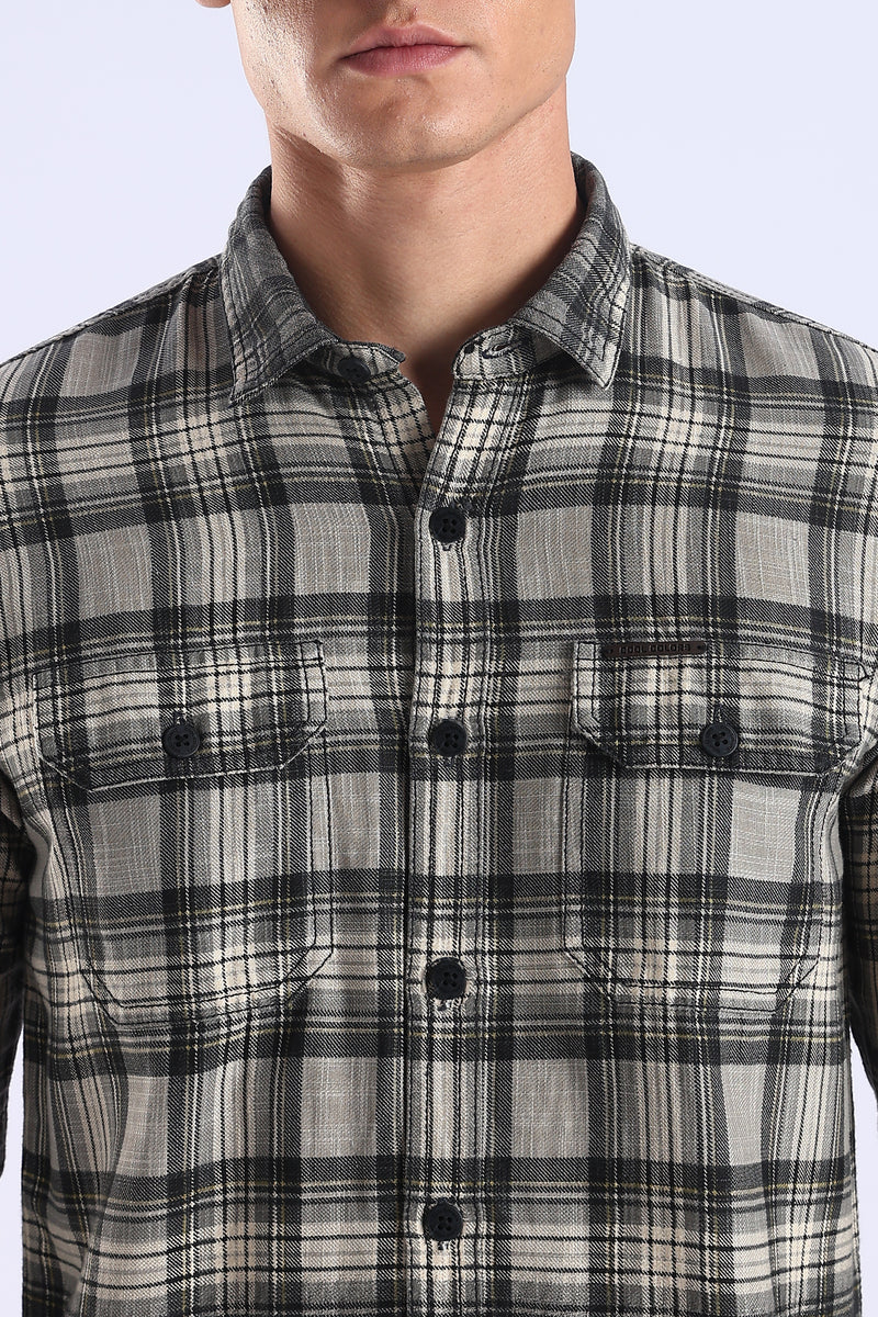 Black Checks Slim Fit Full Sleeve Shirt