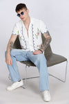 White Floral Print Slim Fit Half Sleeve Cuban Collar Shirt