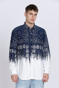 Navy Floral Print Slim Fit Full Sleeve Casual Shirt