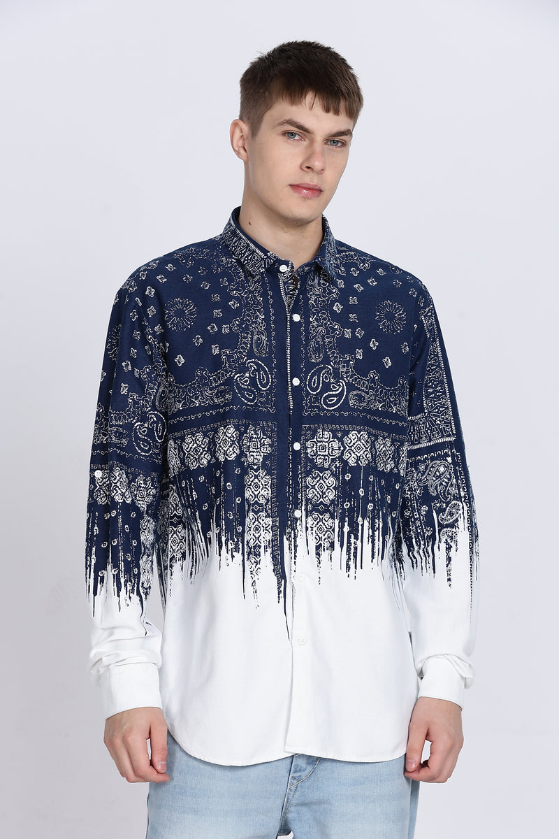 Navy Floral Print Slim Fit Full Sleeve Casual Shirt