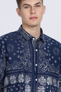 Navy Floral Print Slim Fit Full Sleeve Casual Shirt