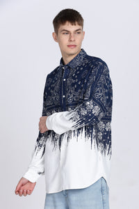 Navy Floral Print Slim Fit Full Sleeve Casual Shirt