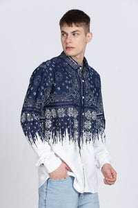 Navy Floral Print Slim Fit Full Sleeve Casual Shirt