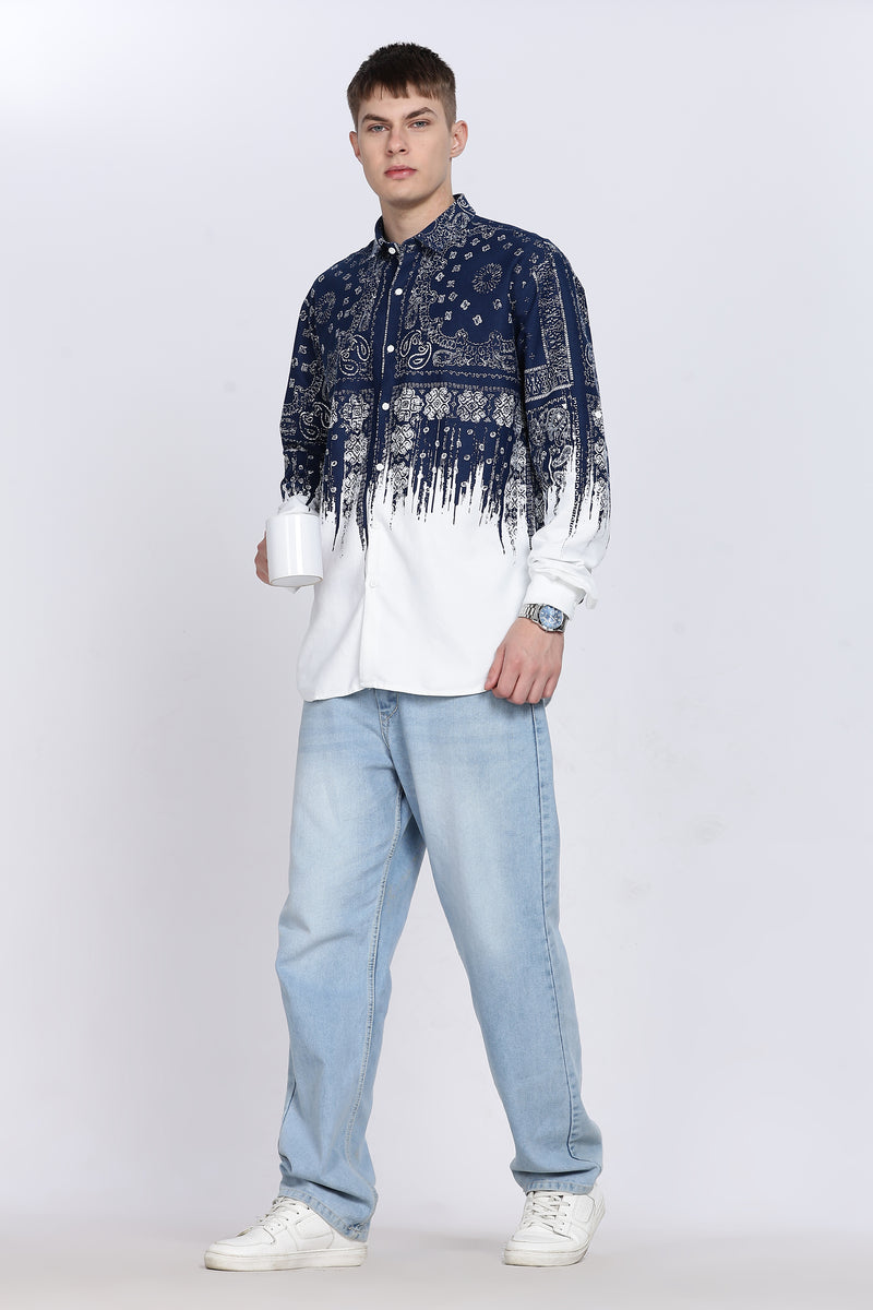 Navy Floral Print Slim Fit Full Sleeve Casual Shirt