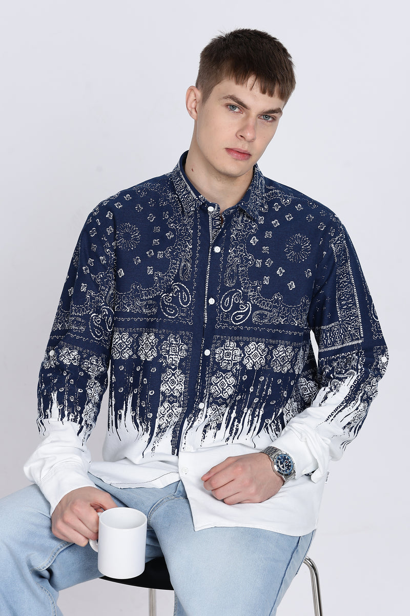 Navy Floral Print Slim Fit Full Sleeve Casual Shirt