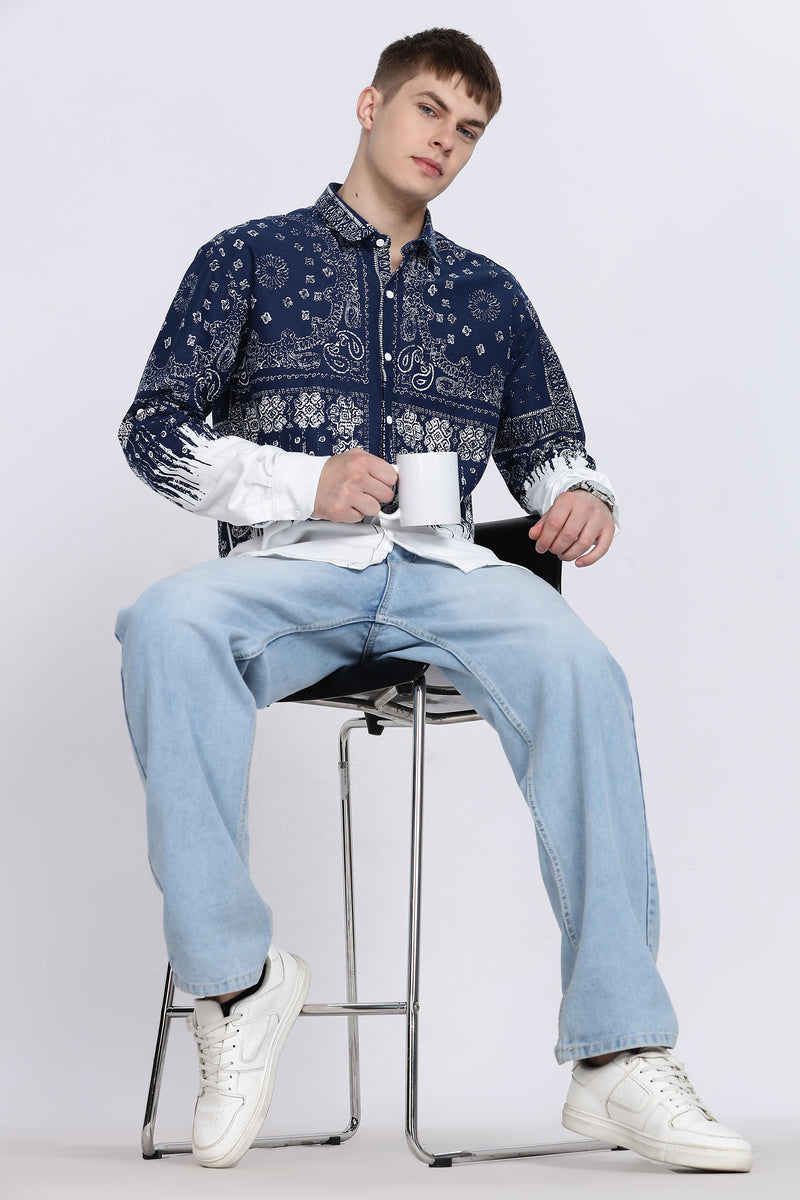 Navy Floral Print Slim Fit Full Sleeve Casual Shirt