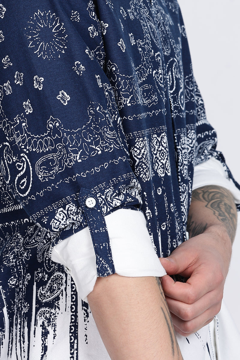 Navy Floral Print Slim Fit Full Sleeve Casual Shirt