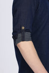 Navy Plain Slim Fit Full Sleeve Denim Casual Shirt