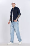 Navy Plain Slim Fit Full Sleeve Denim Casual Shirt
