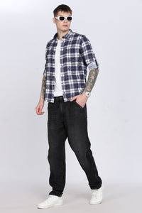 Navy Madras Checked Double Pocket Shirt