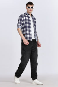 Navy Madras Checked Double Pocket Shirt