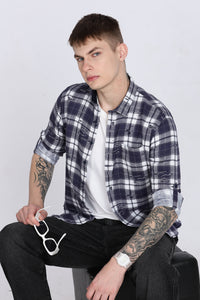 Navy Checkered  Slim Fit Full Sleeve Shirt