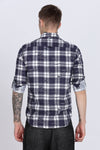 Navy Madras Checked Double Pocket Shirt