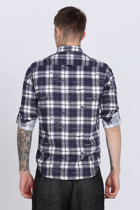 Navy Madras Checked Double Pocket Shirt