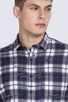 Navy Madras Checked Double Pocket Shirt