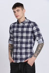 Navy Madras Checked Double Pocket Shirt