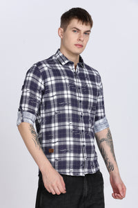 Navy Madras Checked Double Pocket Shirt