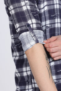 Navy Madras Checked Double Pocket Shirt