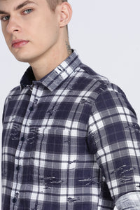 Navy Madras Checked Double Pocket Shirt