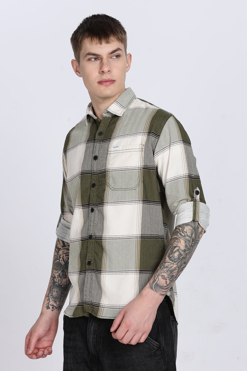 Black Tartan Checks Slim Fit Full Sleeve Shirt