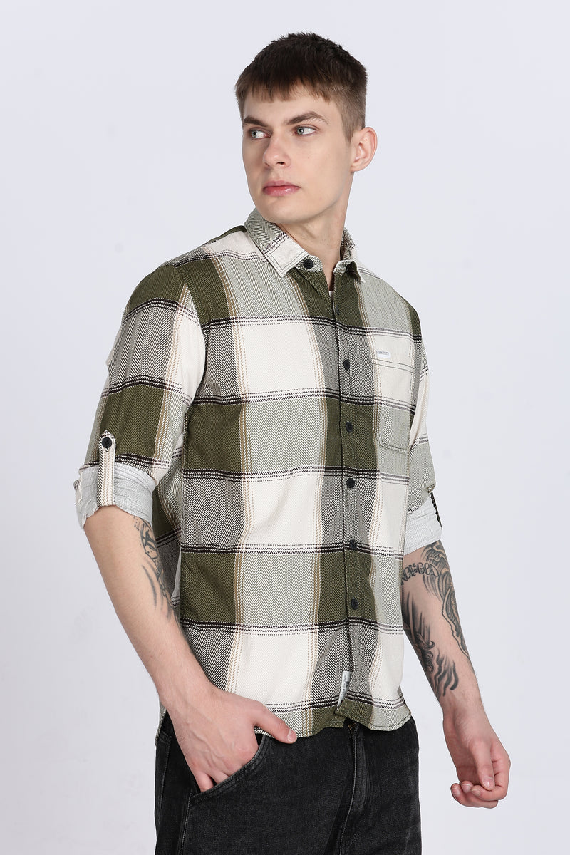 Black Tartan Checks Slim Fit Full Sleeve Shirt